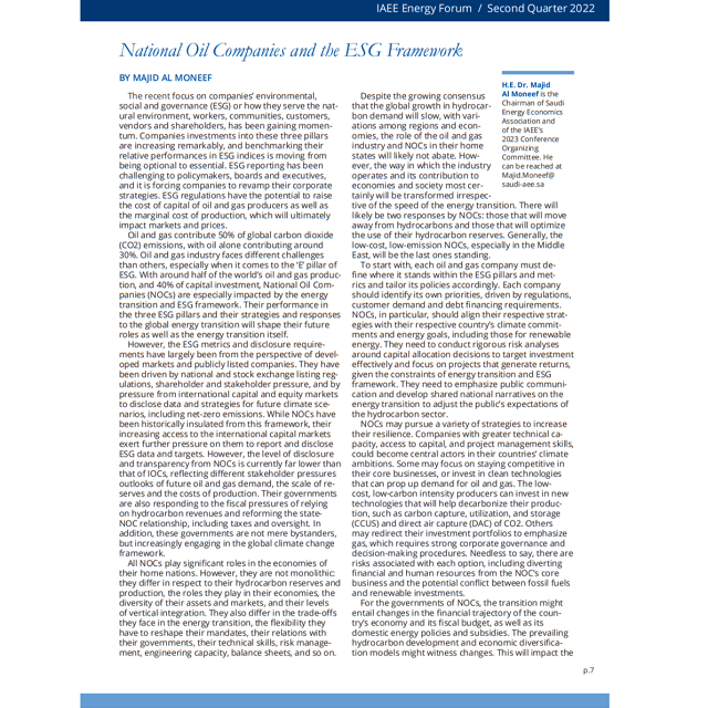 National Oil Companies and the ESG Framework in the second quarter of the Energy Forum, IAEE by Dr. Majid Almoneef, Chairman of the Board